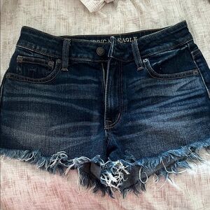 American Eagle Outfitters Dark Blue Frayed Jean Shorts